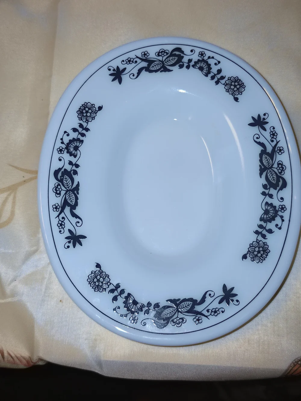 Pyrex White Oval  Platter with Navy Blue Floral Rim
